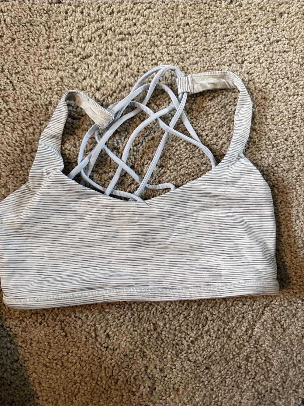 lululemon athletica Light Gray Striped Crisscross Sports Bra